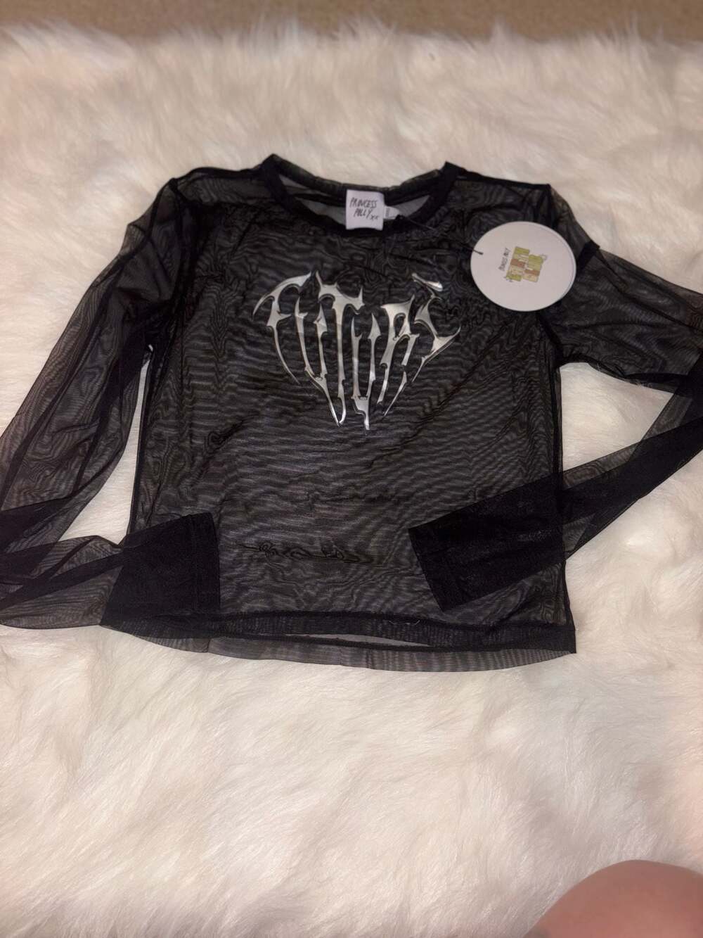 Princess Polly Future Mesh Long Sleeve Top Black US 4